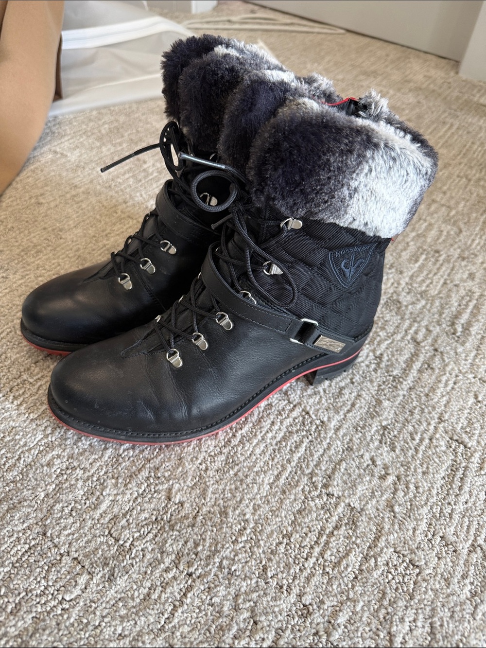 Rossignol 1907 Megève Black Leather Fur Winter Boots